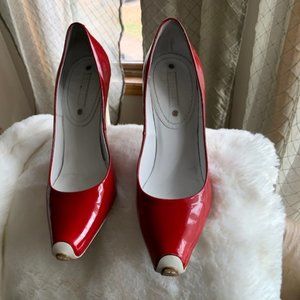 Stunning Celine Red and White Patent Leather Pump